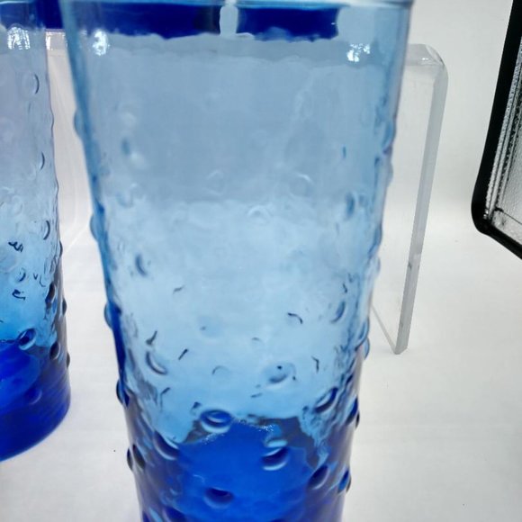 Libbey Cobalt Blue Hobnail Tumblers Glasses - Set of 4 - Mid Century Modern - Picture 2 of 4